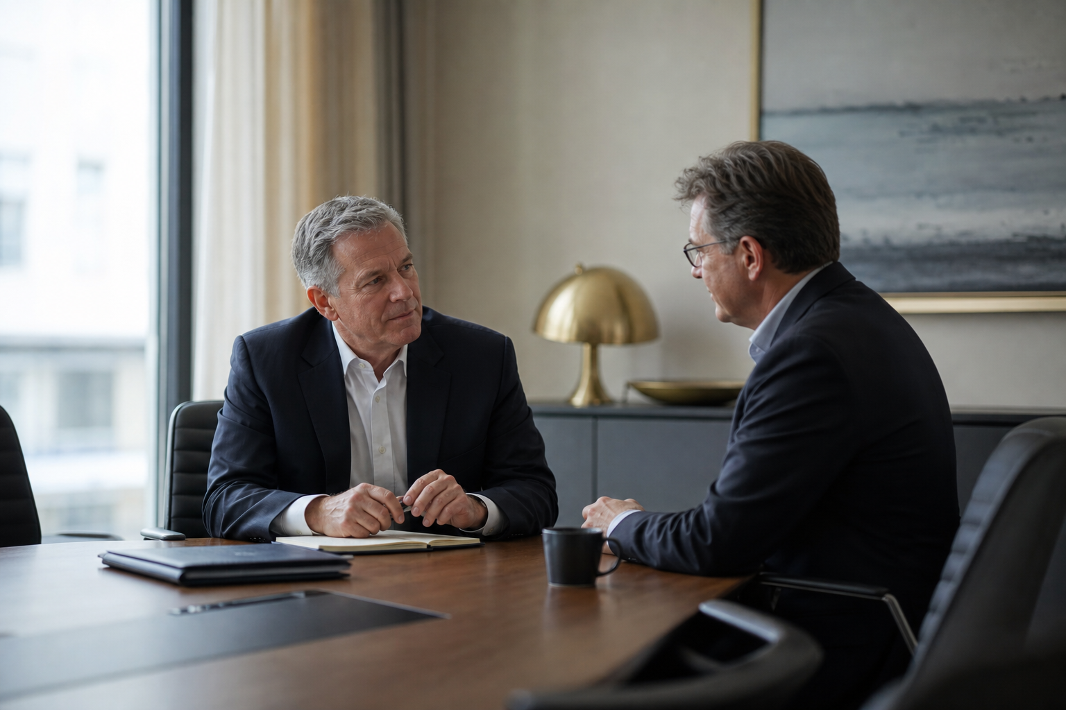 Advisor and owner in conversation